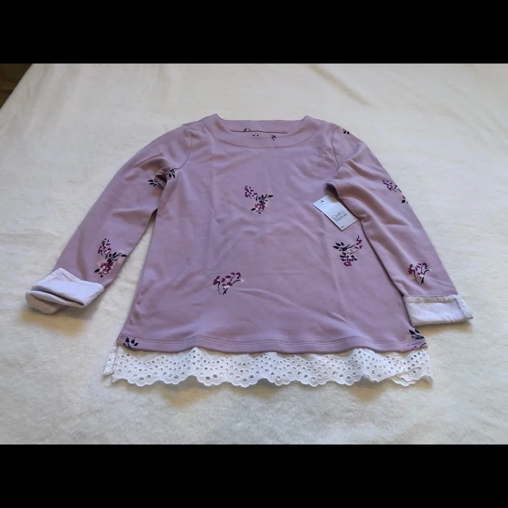 Croft & Barrow Long Sleeved Top with Lace Trim - Picture 2 of 8